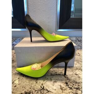 Jimmy Choo Agnes Degrade neon yellow green matte black Ombre pump heels 40.5